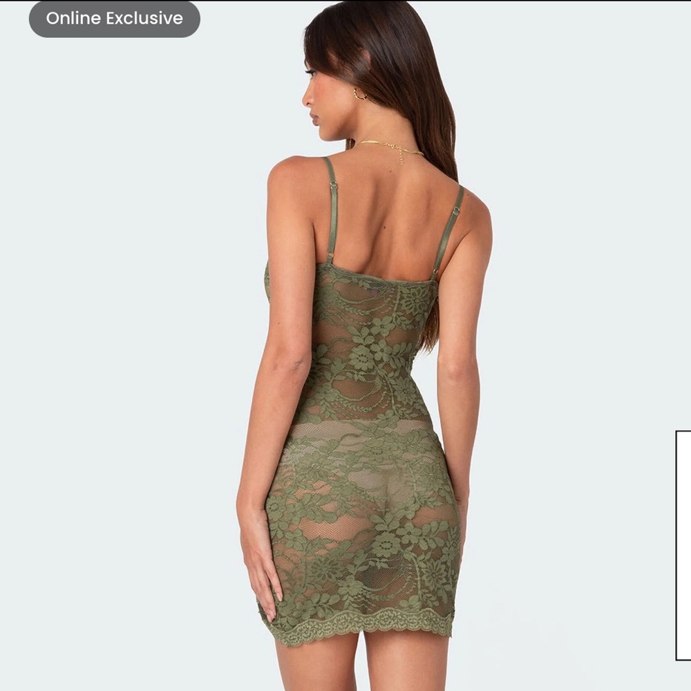 Edikted Green Lace Slip Dress - Picture 3 of 6